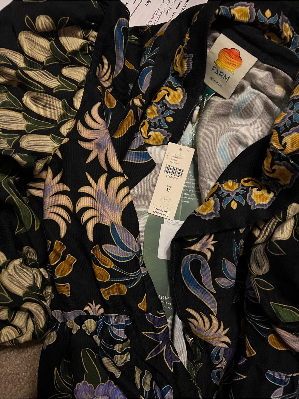 FARM Rio Black Mini Dress with Colorful Floral Embroidery - Picture 6 of 8